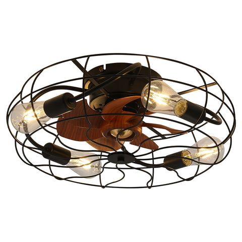 Livingandhome Industrial 20“ Black Cage Ceiling Fan Light, DM0581