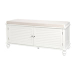 Livingandhome Wooden Shutter Door Shoe Cabinet Storage Bench with Linen Cushion, JM1420