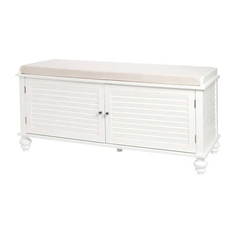 Livingandhome Wooden Shutter Door Shoe Cabinet Storage Bench with Linen Cushion, JM1420