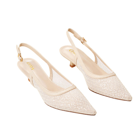 Pair of Lace Pointed Slingback Pumps Low Heels, CS300098