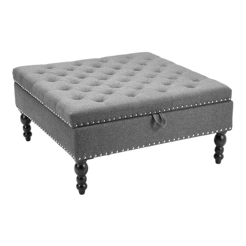 Livingandhome Square Tufted Linen Storage Ottoman, ZH1423
