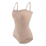 XL-size Nude Nylon Bandeau Tummy Control Shapewear Bodysuit Tops for Female, WO0224