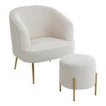 Livingandhome Cozy Teddy Fabric Barrel Chair and Footstool Set, ZH1438