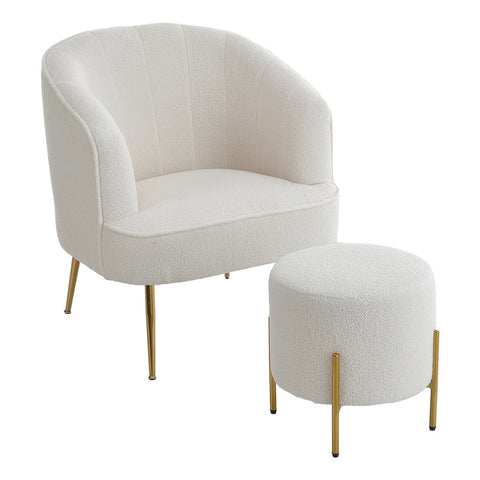 Livingandhome Cozy Teddy Fabric Barrel Chair and Footstool Set, ZH1438
