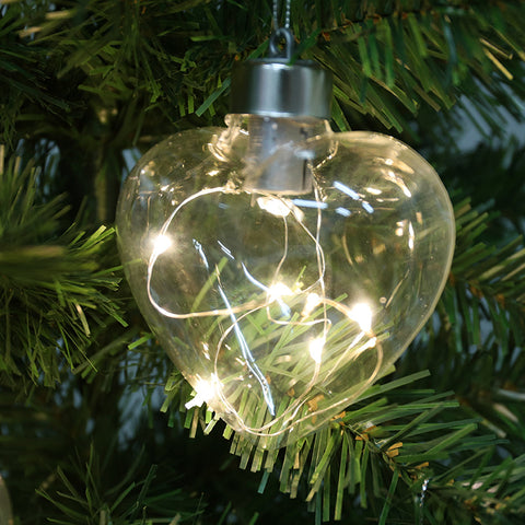 Livingandhome Set of 6 Clear Heart Christmas Glass LED Light Hanging Ornaments, PM0042