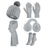 5 in 1 Winter Knitted Hat Scarf Gloves Set, WJ0013