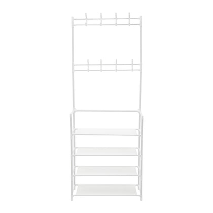 2-in-1 Garderobenständer aus Stahl mit vier Ablagen und acht Haken, FB070055 (DE)