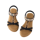 Bohemian Open-Toe Slip-On Sandals with Elastic Ankle Strap, CS300671