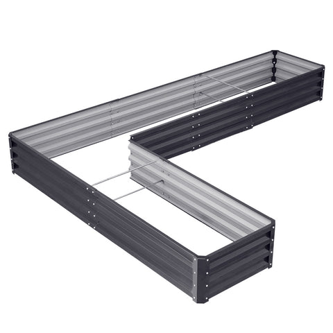 Livingandhome L-Shaped Galvanized Steel Raised Garden Bed Charcoal Black, PM1273
