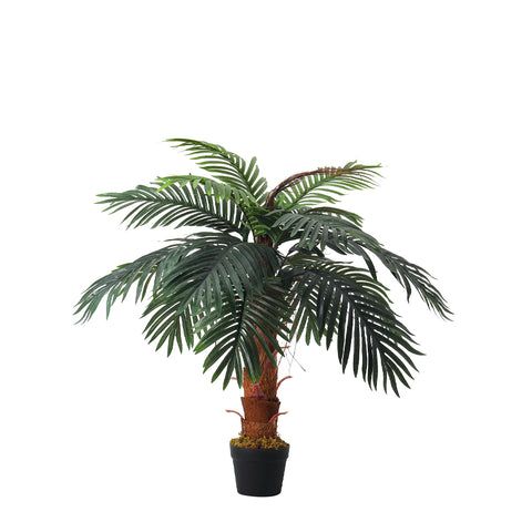 Künstliche Topfpflanze Palme 100 cm für Wohnraumdekoration – naturgetreu, pflegefrei, mit Kunststofftopf [Kunstpflanze Palme 100 cm Grün Braun Kunststoff mit Topf], GD010001(DE)