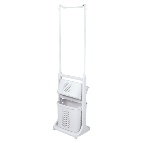 2-Tier Plastic Rolling Laundry Baskets with Hanging Rack, WZ0275