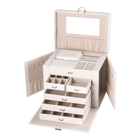 Sheonly Large Multi Tier Faux Leather Jewellery Storage Box with Handle, SW0817