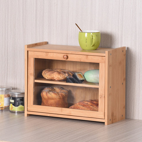 Livingandhome 2-Tier Bamboo Bread Box for Kitchen Counter, CT0460