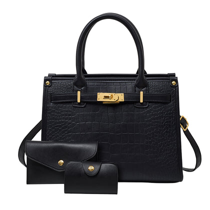 3-Pcs PU Leather Handbag with Purse & Card Holder, CB300136