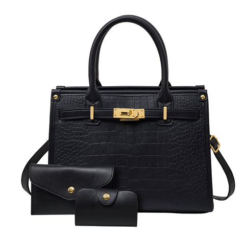 3-Pcs PU Leather Handbag with Purse & Card Holder, CB300136