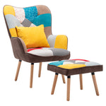 Livingandhome Upholstered Wingback Armchair with Footrest and Cushion, XY0800