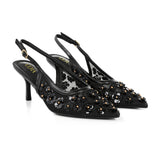 Pointed-Toe Slingback Heels with Adjustable Buckle Strap, CS300735