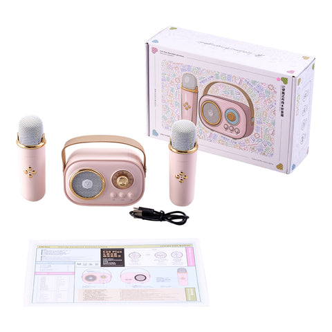 Portable Retro bluetooth Karaoke Speaker with Two Wireless Microphones, DF380003