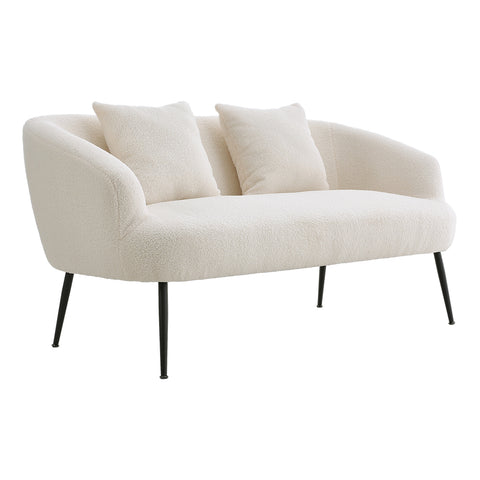 Livingandhome White Teddy Fabric Loveseat with Metal Legs, FA0434