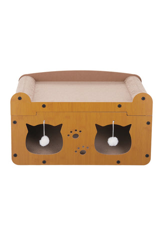 Cat Scratcher House with Hanging Plush Balls for Indoor, CT1147