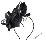 Black Vintage Satin Fascinator with Headband, DQ0011