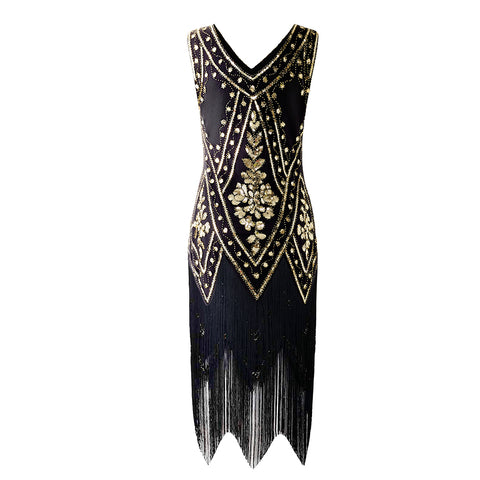 Elegant Retro Dress with Tassels & Sequins, CC061175