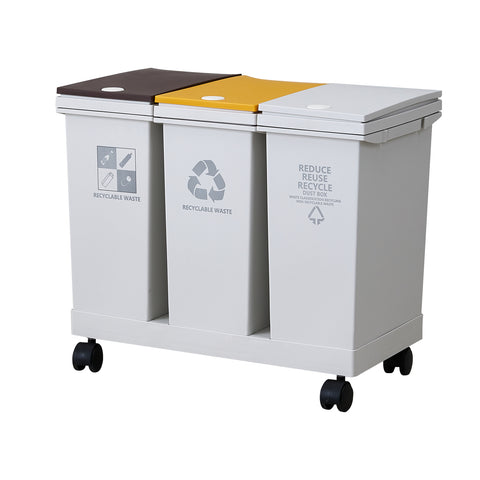 60L 3-compartment Dry Wet Separation Trash Bin with Lids, WM0817
