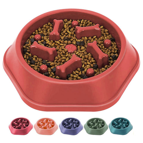 Red Bone Shape Plastic Slow Feeder 22.5x20.5x5cm, AJ1021