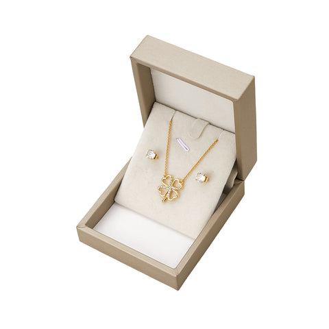 Four-Leaf Clover Pendant Necklace with Pair of Stud Earrings, CA290082 (Ver.2)