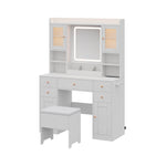 Dressing Table and Stool Set with LED Mirror and Built-in Electrical Outlet, FB490038FB490039FB490040