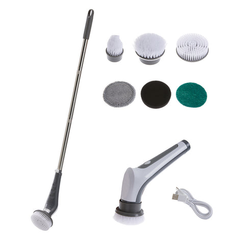 Retractable Electric Cleaning Brush Scrubber with 6 Replaceable Brush Heads, WZ0190