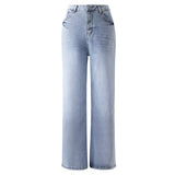 Stretchy Straight Wide-Leg Jeans with Pockets, CC061820