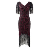 1920s Inspired Art Deco Sequin Beaded Fringe Flapper Dress, CC062197