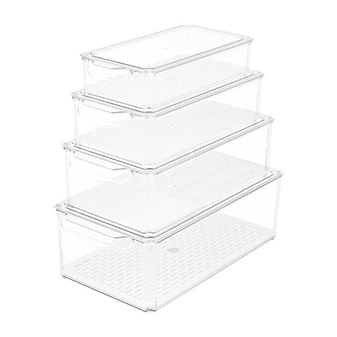 Set of 4 Stackable Clear Fridge Organisers Storage Boxes, HS320062