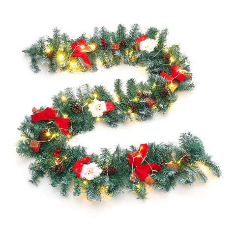 Livingandhome Cute Pre-lit Artificial Christmas Garland with Santa for Door and Mantel, PM1113