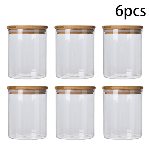 Set of 6 Glass Jars Storage Containers with Bamboo Lids, HS320121