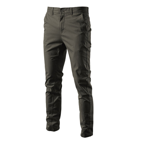 Brown Cotton Twill Straight Leg Trousers, MN0091