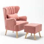 Livingandhome Contemporary Curved Back Single Armchair with Lumbar Pillow and Footstool, ZH1738