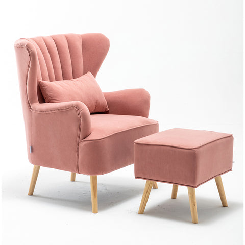 Livingandhome Contemporary Curved Back Single Armchair with Lumbar Pillow and Footstool, ZH1738