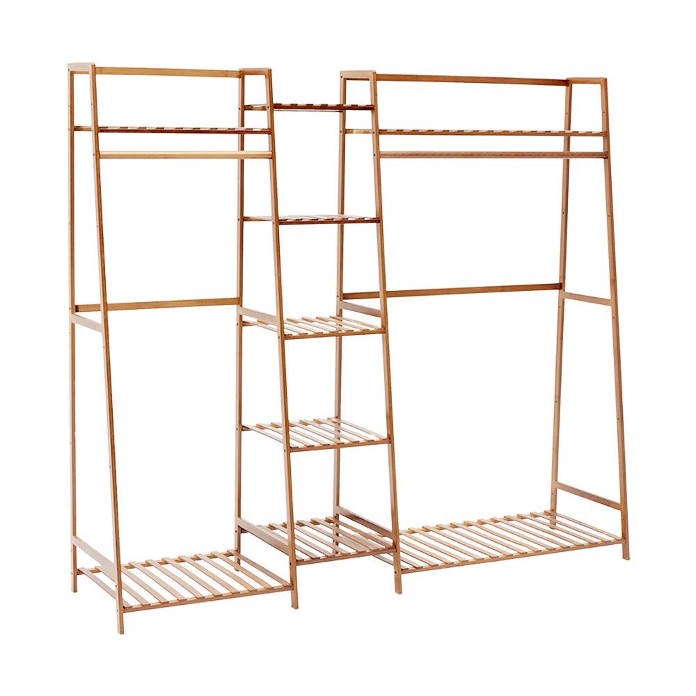Trapezoid Bamboo Garment Rack with Tiered Storage Shelves, HO0010 ...