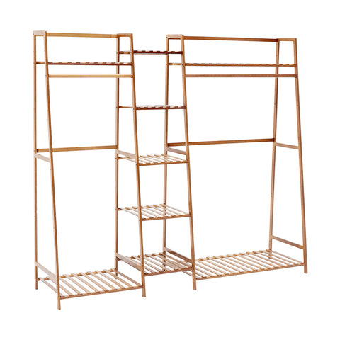 Trapezoid Bamboo Garment Rack with Tiered Storage Shelves, HO0010