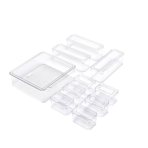 10-teiliges Weißes PET Kühlschrank-Aufbewahrungsboxen-Set Mit Staubschutzdeckel [AUFBEWAHRUNGSBOXEN-SET Weiß 10-teilig PET Mit Deckel],HS080002(DE)