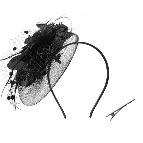 Black Feather Flower Mesh Fascinator, DQ0012