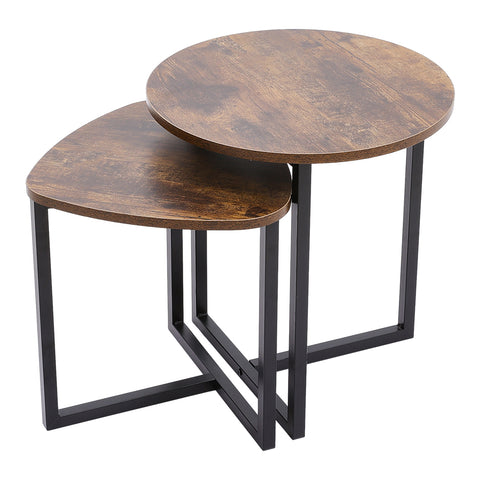 Beistelltisch Set 2-tlg. Braun MDF Metall Rund & Dreieckig [BEISTELLTISCHSET 2-tlg. Braun MDF Metall], FL240005(DE)