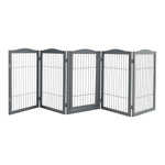 Livingandhome Grey 5-Panel Wooden Folding Pet Playpen, FI0561