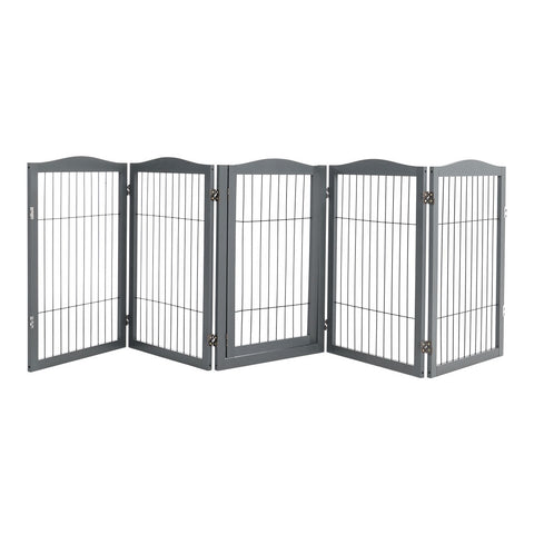 Livingandhome Grey 5-Panel Wooden Folding Pet Playpen, FI0561