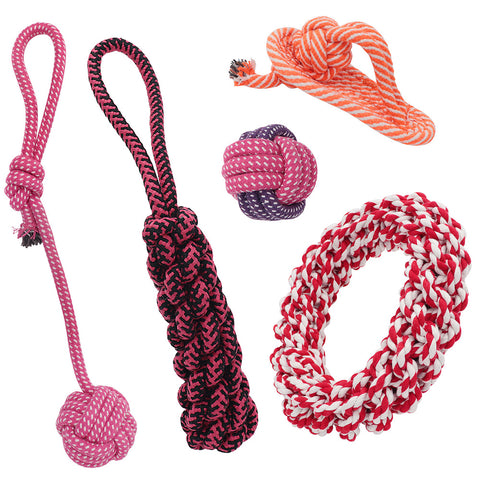 Dog Chew Toy Set, Orange and Pink, 5 Pieces, AJ1034