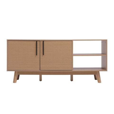 H&O Direct Wooden TV Stand with Storage Cabinet and Open Shelves, JM2283JM2284