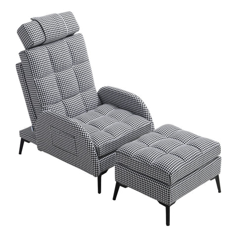 Livingandhome Adjustable Houndstooth Recliner Chair with Footstool, JM2163