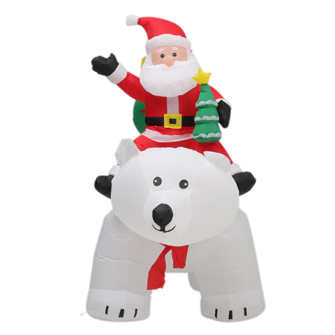 Livingandhome Inflatable Christmas Decoration Outdoor Santa Claus Riding a Polar Bear with Built-in LED Lights, AI0847